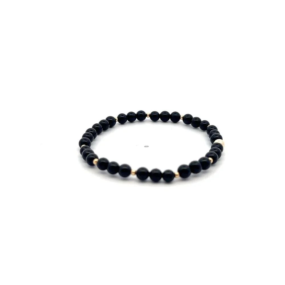 Natural Onyx Gemstones Mini 4mm 18K Yellow Gold Charm Bead - Picture 5 of 5
